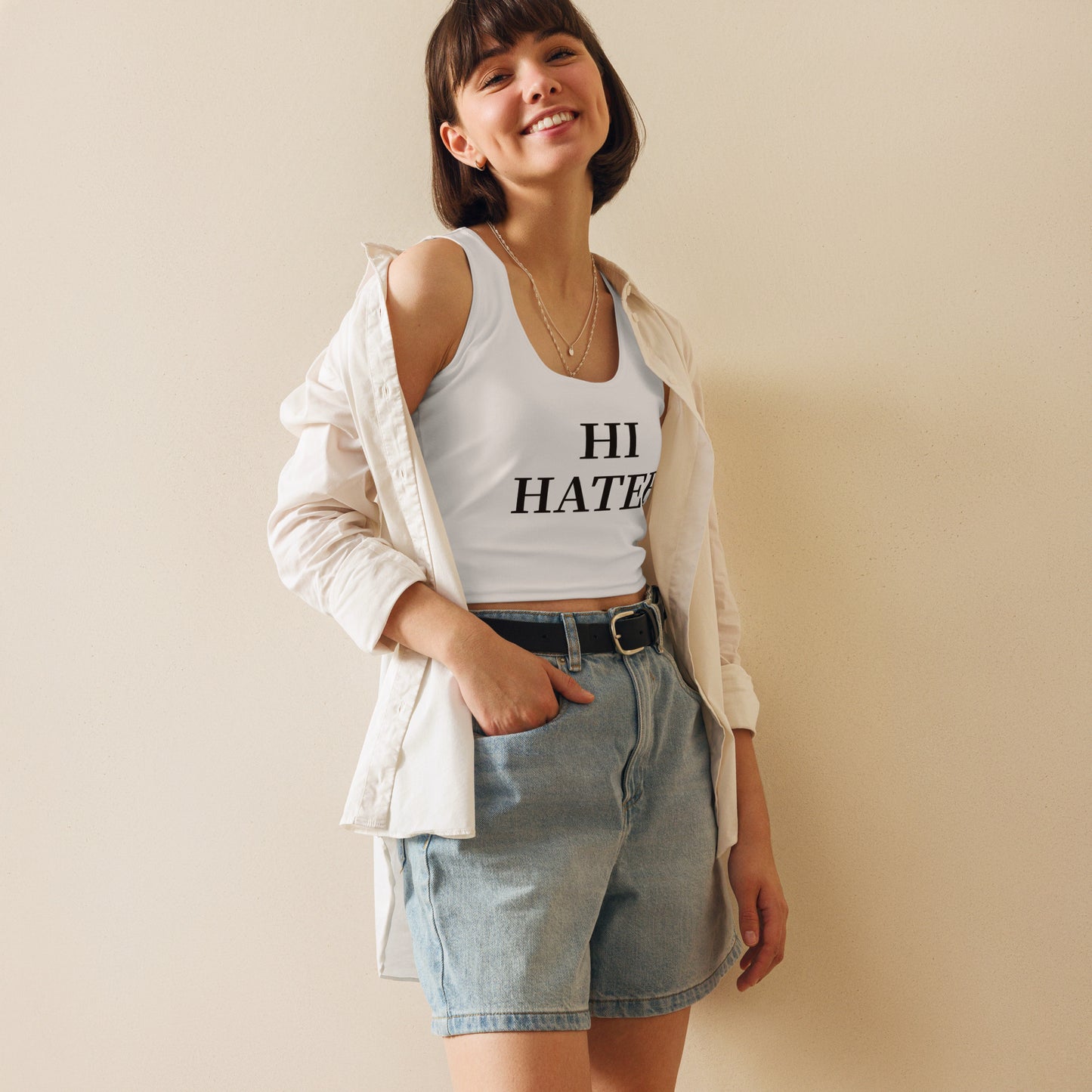 Haut court blanc pour femme HI/BYE HATER.