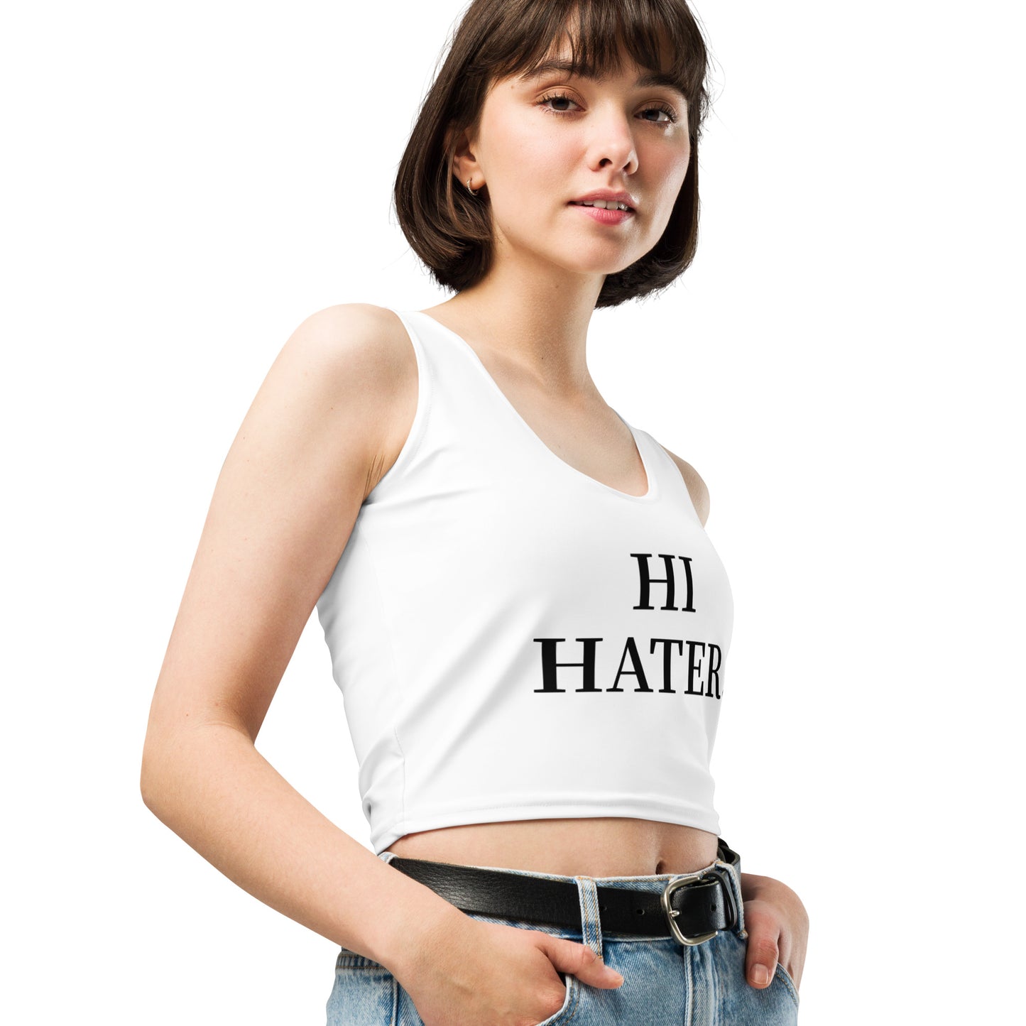 HI/BYE HATER Top corto blanco para mujer.